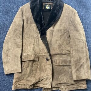 Kentfield Jacket Mens 44 Brown Suede Faux Fur Lined Shearling Winter Coat